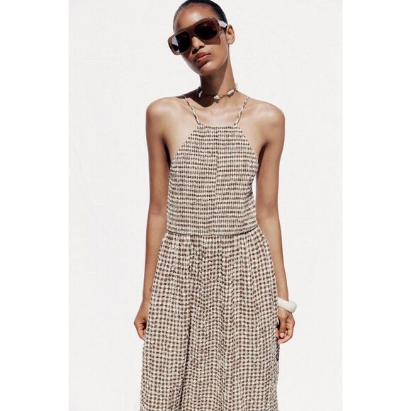 Sold Out Zara NWT Gingham Midi Dress - Size M - Picture 6 of 6